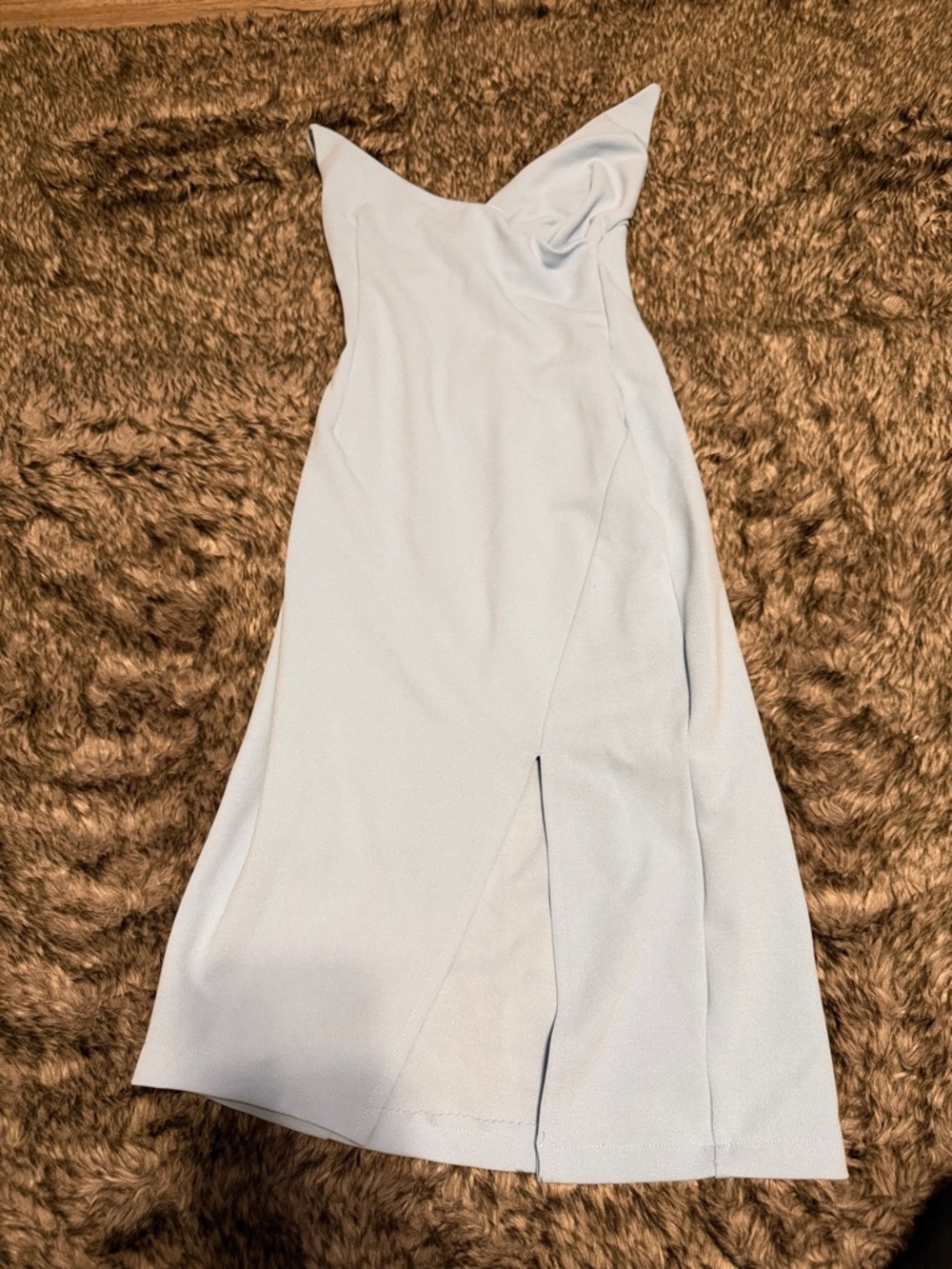 Hello Molly Pale Blue Strapless Midi Dress with Front Slit